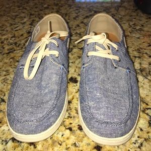 NWOT Toms Blue Jean Canvas With Tan Men Size 8